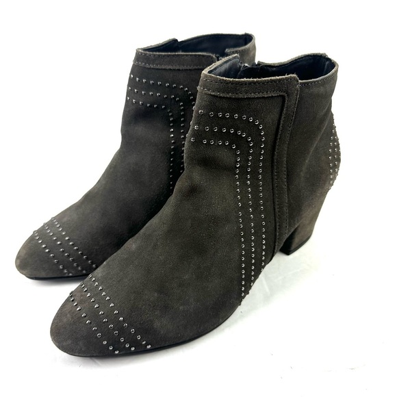 Diba Shoes - Diba Ankle Boots 9 Gray Studded Suede Leather Slip On Bootie Womens New